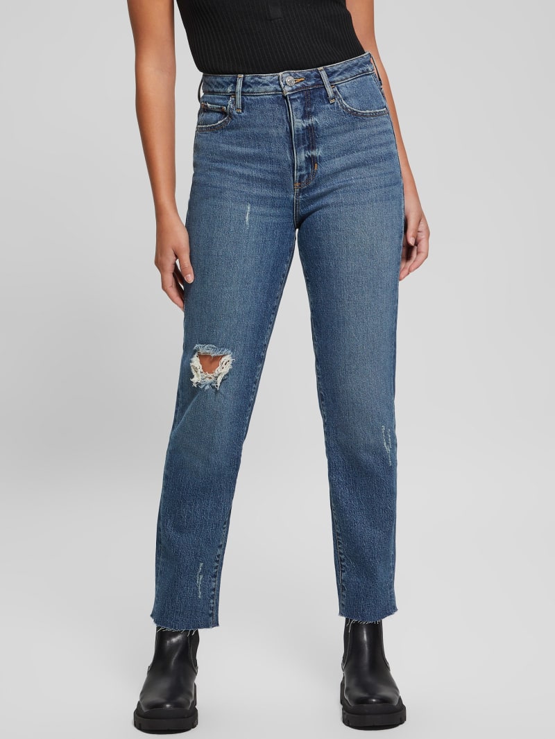 GUESS Eco Distressed Mom Jeans Blue 27