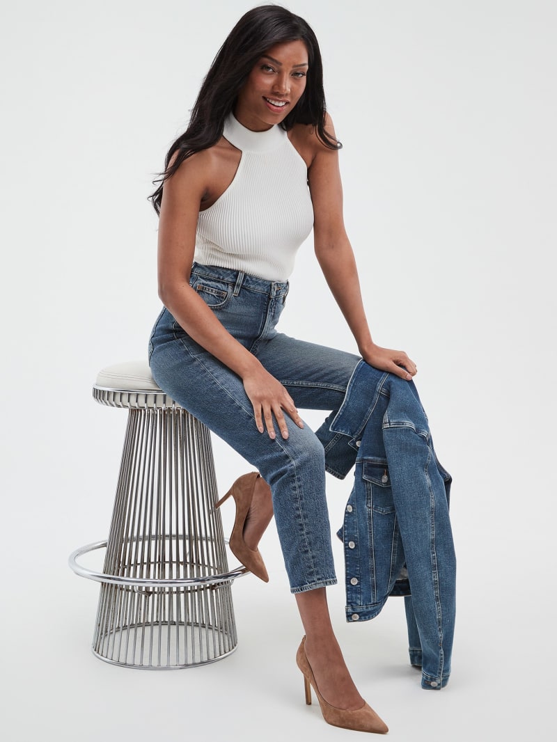 Eco Distressed High-Rise Mom Jeans | GUESS