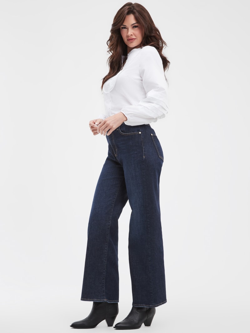 Women Sky Blue Fall Wide Leg High Rise Jeans