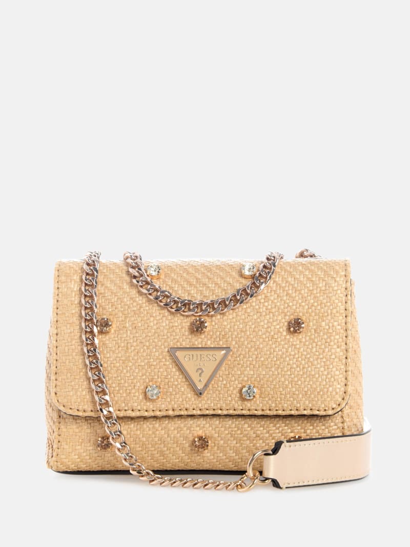 Giully II Raffia Rhinestone Mini Convertible Bag | GUESS