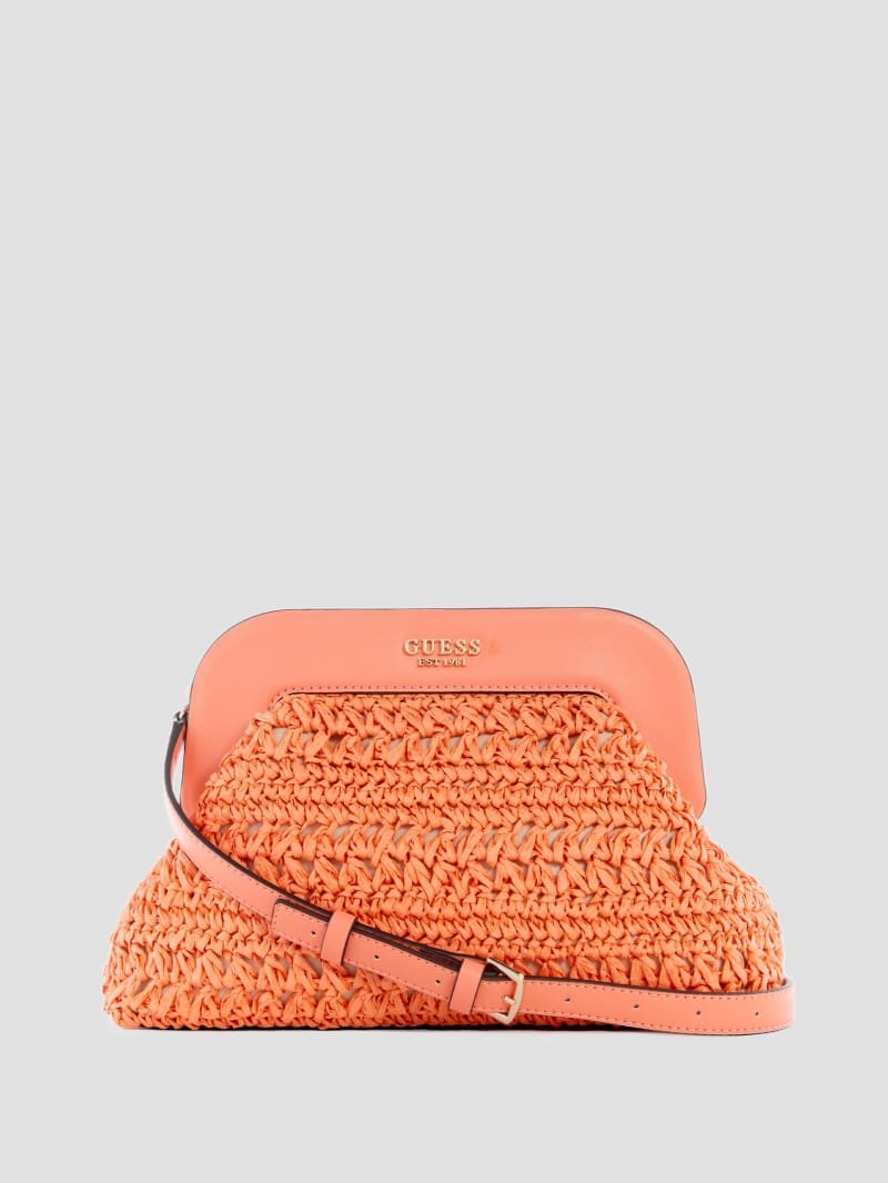 Liguria Crochet Straw Frame Clutch GUESS