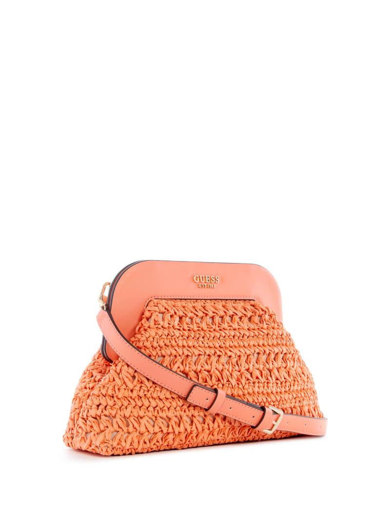 Liguria Crochet Straw Frame Clutch GUESS