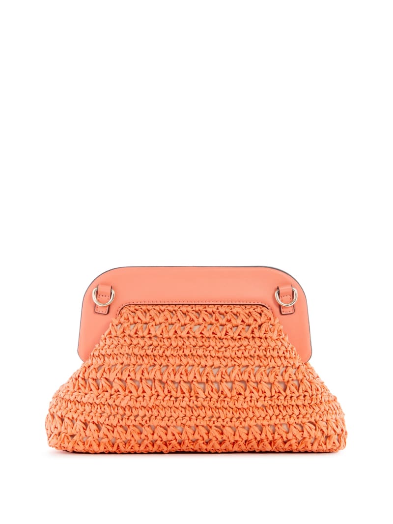 Liguria Crochet Straw Frame Clutch GUESS