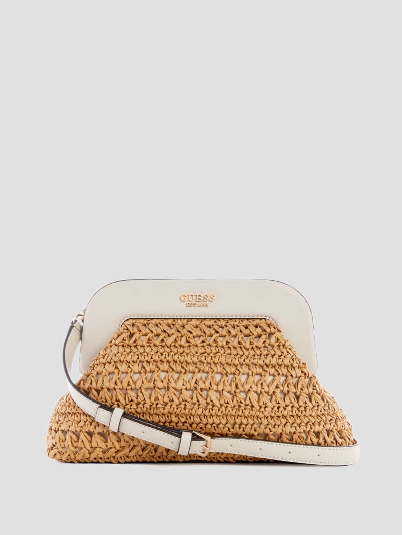 Liguria Crochet Straw Frame Clutch GUESS