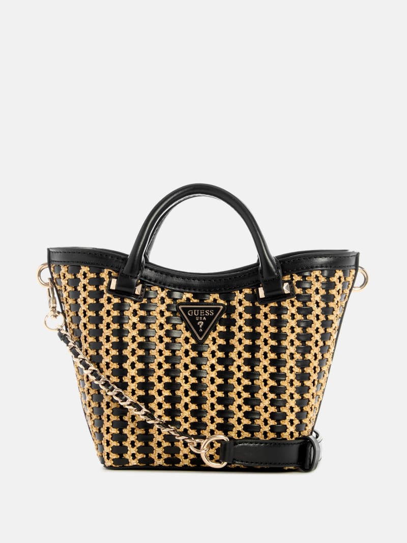 ショルダーバッグ・ポシェット Guess SILVANA herringbone raffia mini tote bag HO1A3A72 Guess Silvana Mini Woven Handbag Multi | Cilento Designer Wear