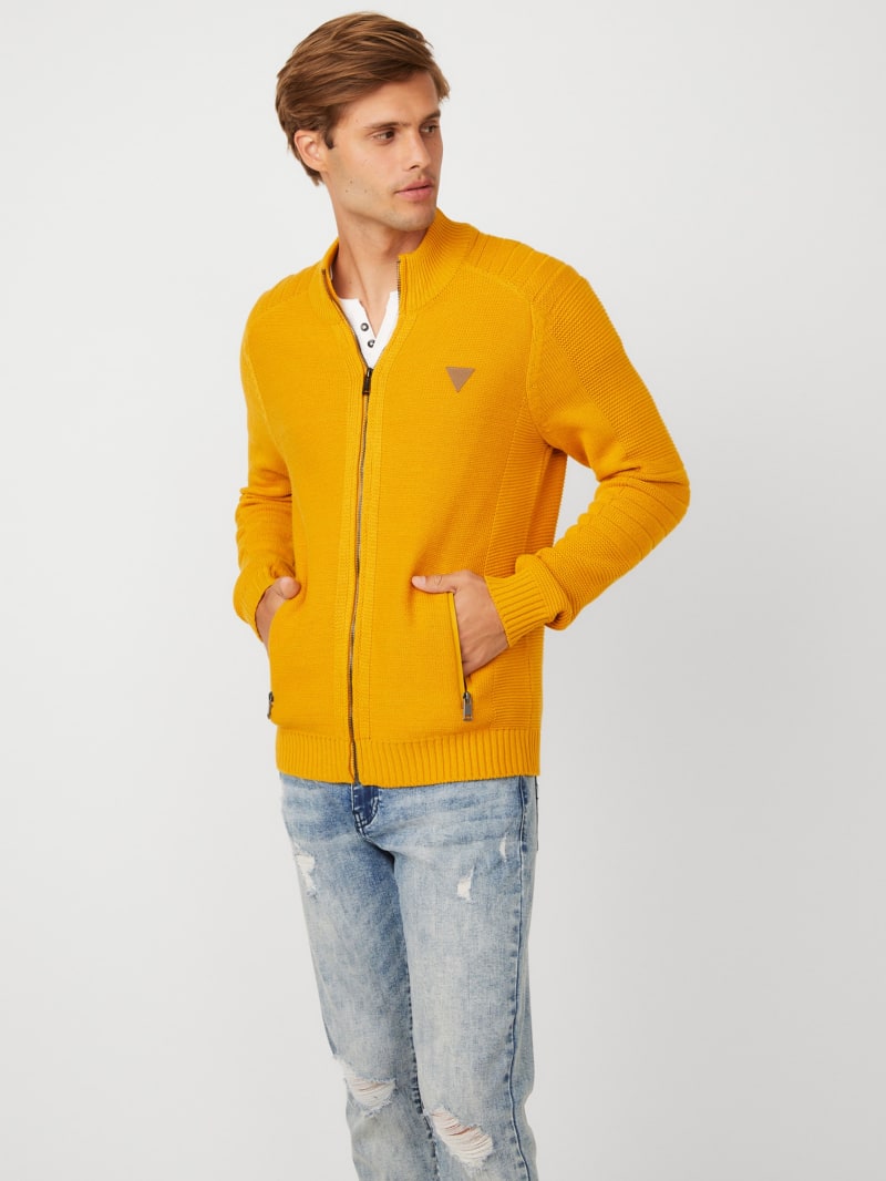 yellow zip up sweater