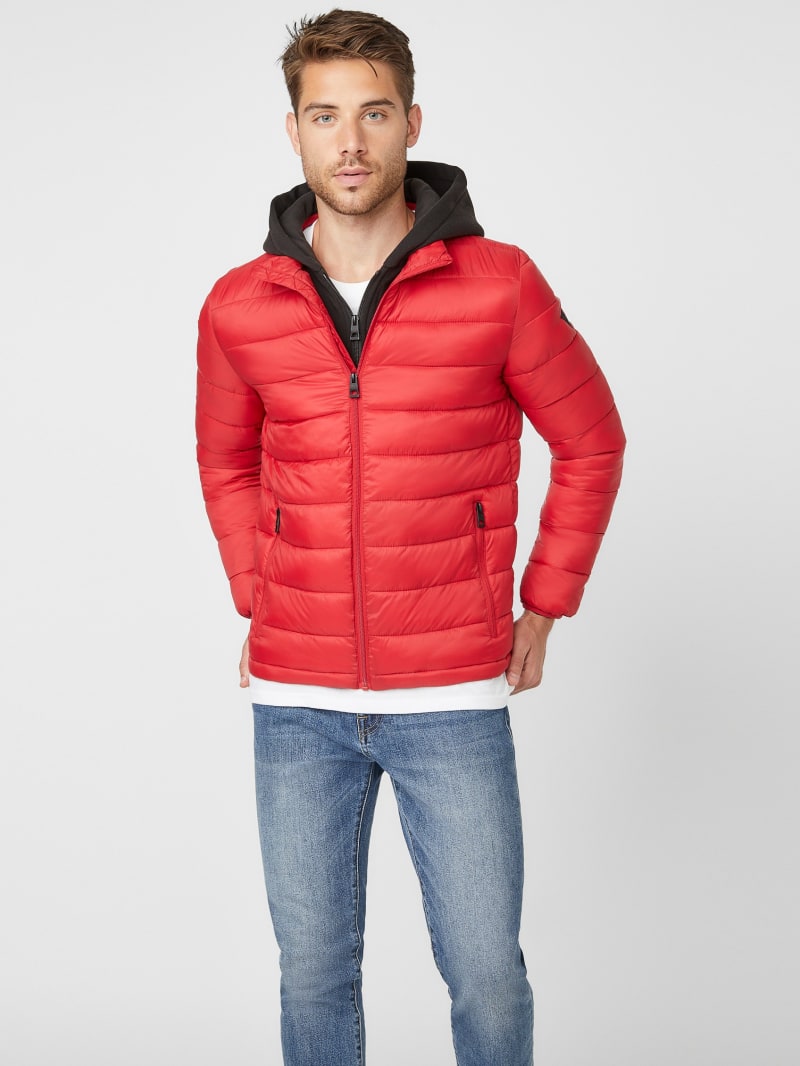 guess men's hooded puffer coat