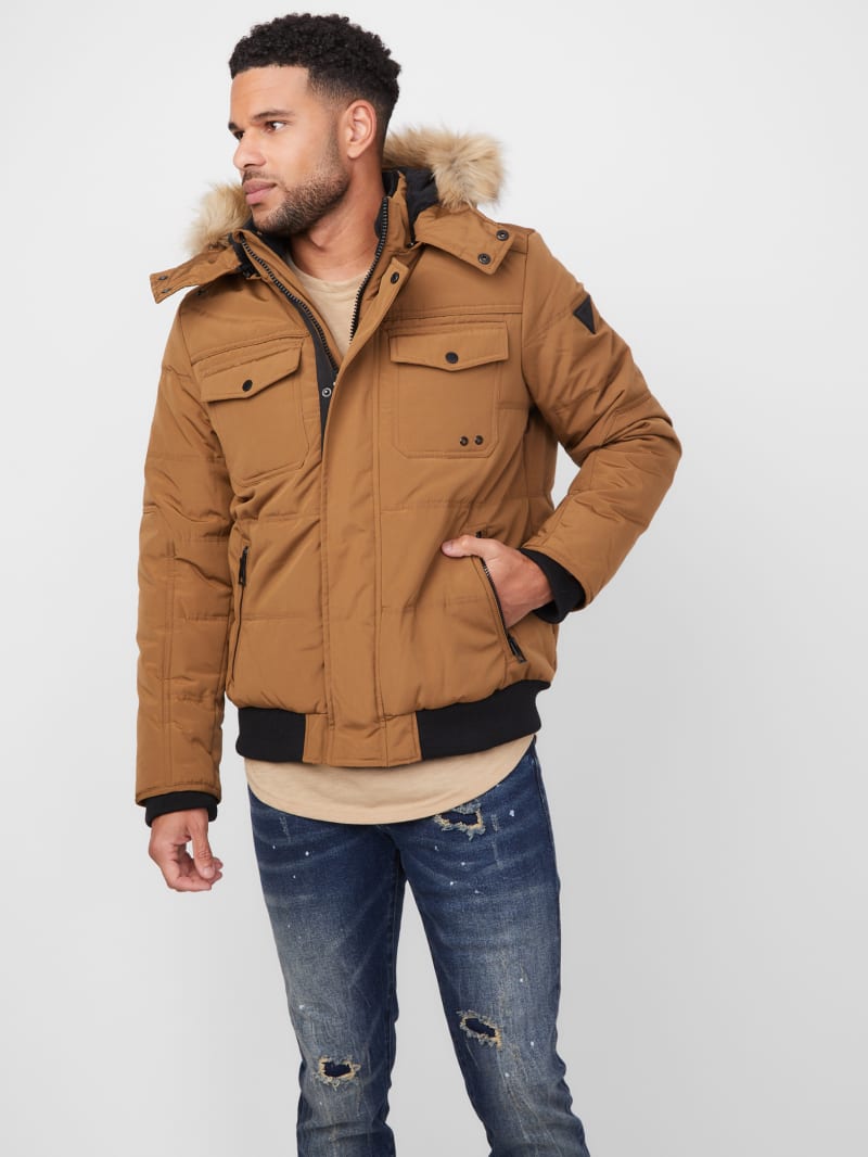 guess men's hooded puffer coat