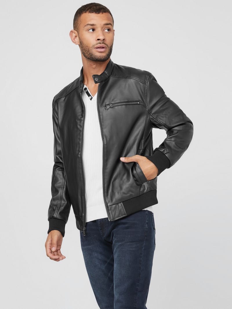 Baron Faux-Leather Moto Jacket | GUESS Factory
