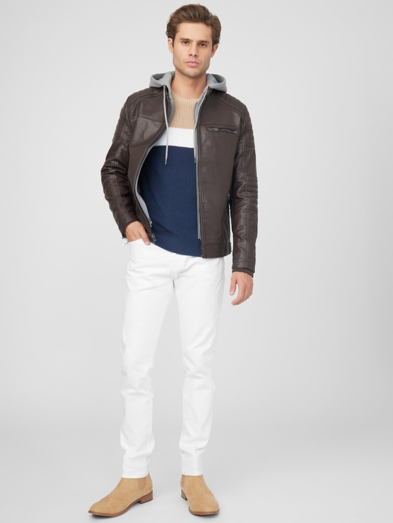 GUESS Factory Mens Sammy Faux-Leather Bomber Jacket