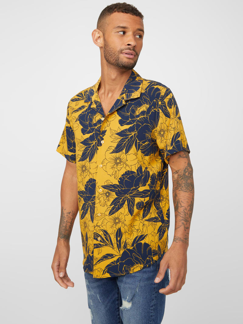 Yellow floral shirt mens Clearance