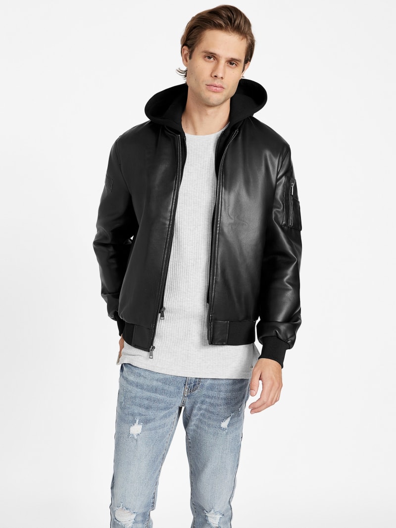 Goss Faux-Leather Hooded Jacket | GUESS Factory