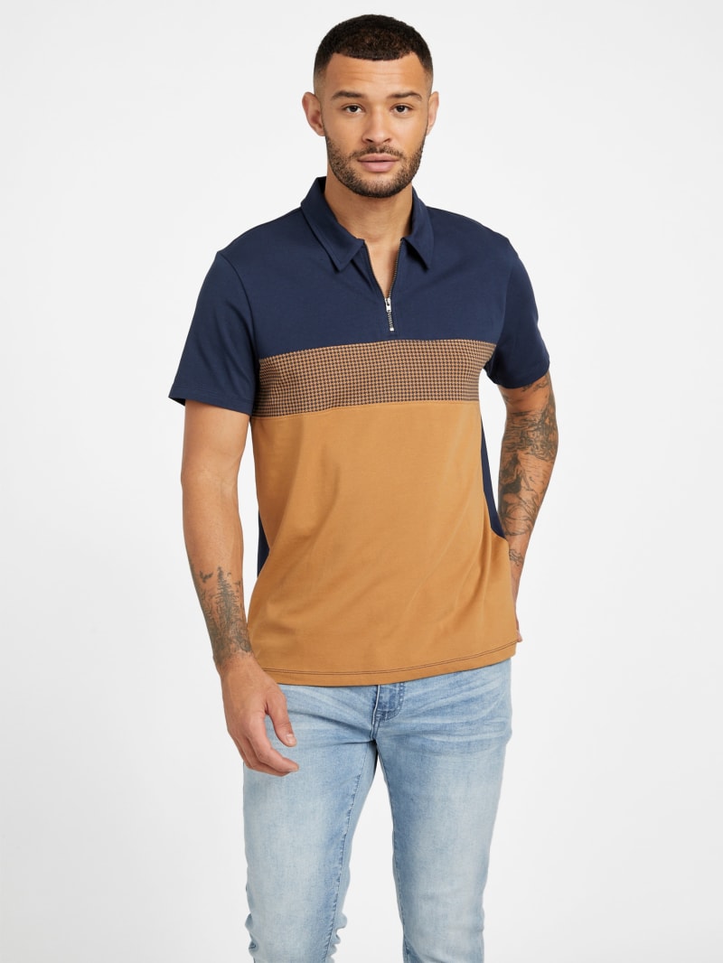 Eco Fort Color-Block Zip Polo | GUESS Factory