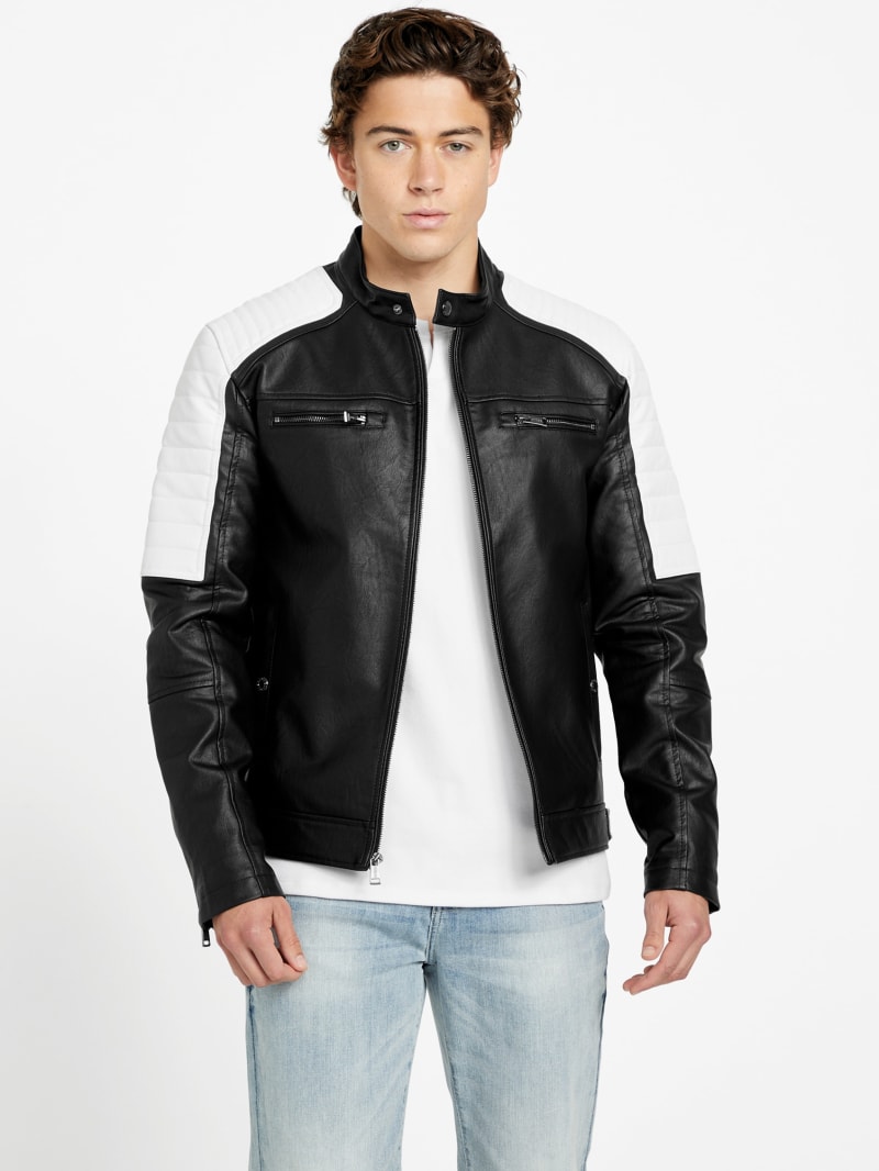 Moto jacket with hood top