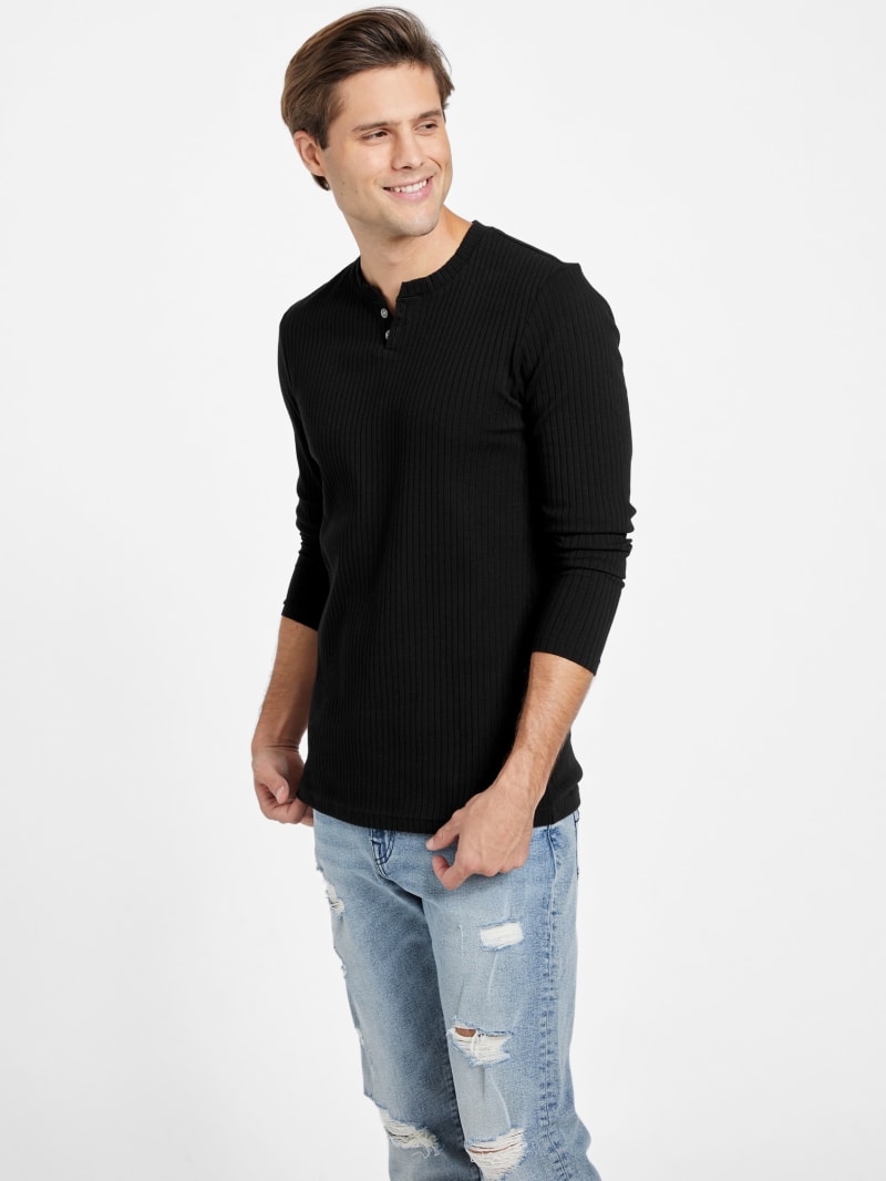 Men's Long Sleeve Textured Henley Shirt - Goodfellow & Co™ Black S