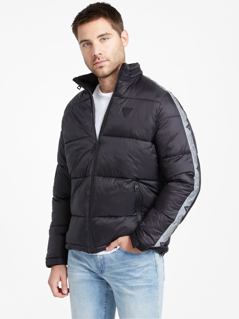 Martie Quilted Logo Tape Puffer Jacket | GUESS Factory
