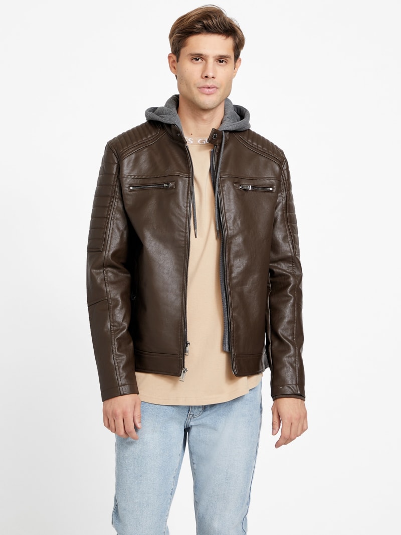 David Faux-Leather Hooded Jacket