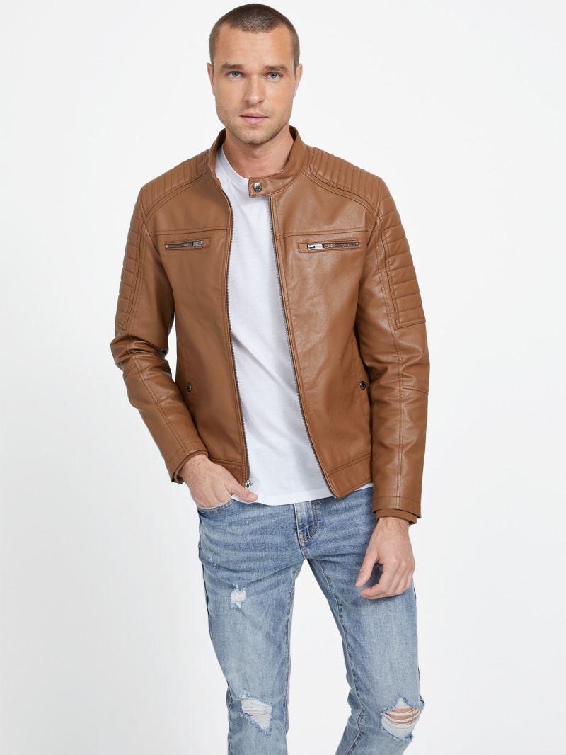 David Faux-Leather Hooded Jacket