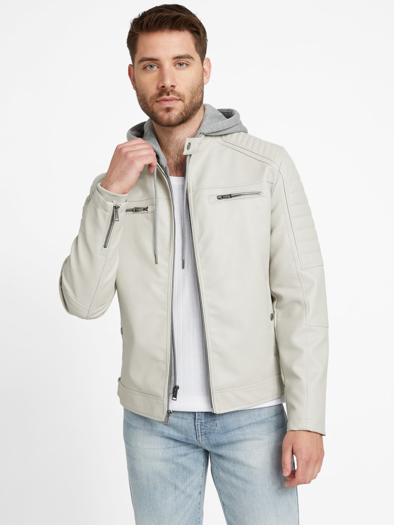 Guess men's leather jacket with hood outlet