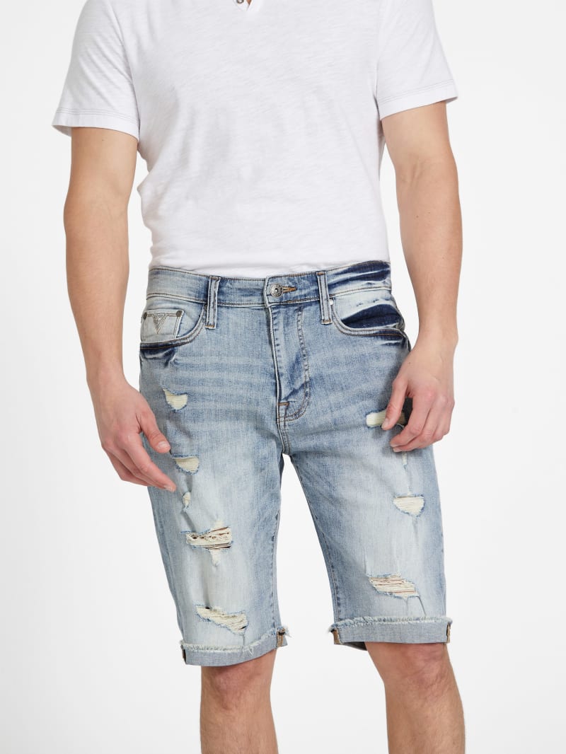 YYDGH Men's Ripped Jean Short Distressed Straight Fit Denim Shorts