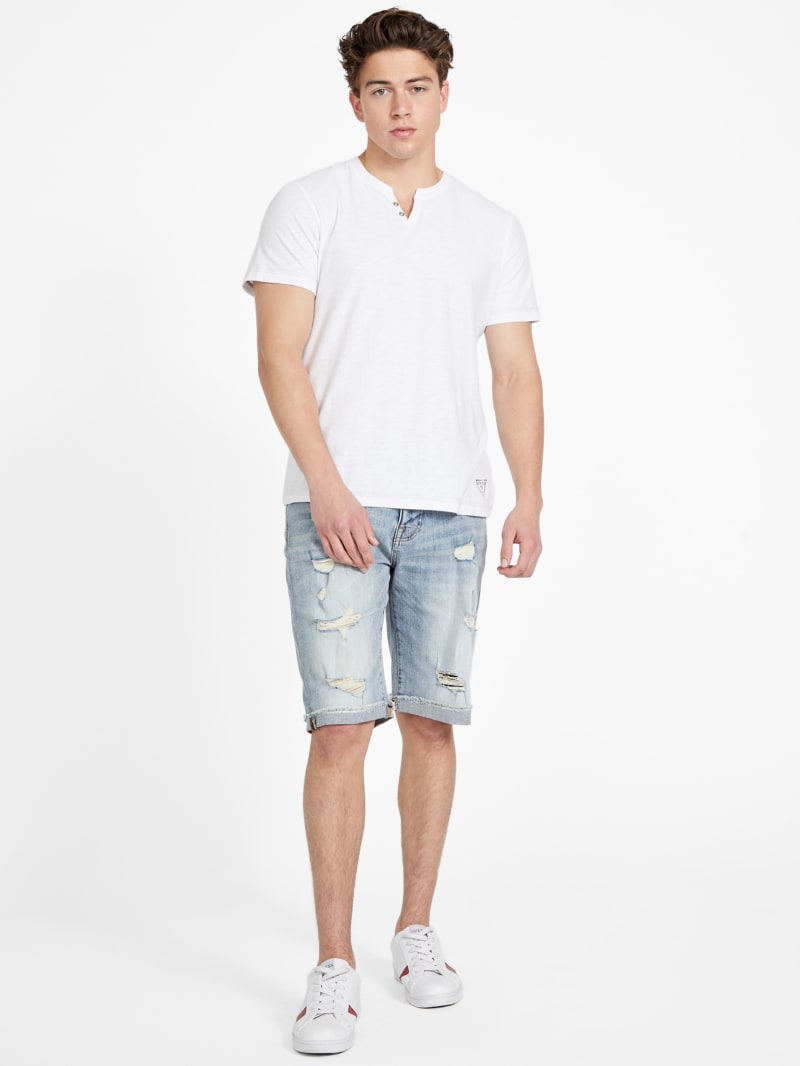 Eco Abby Distressed Straight Denim Shorts GUESS Factory