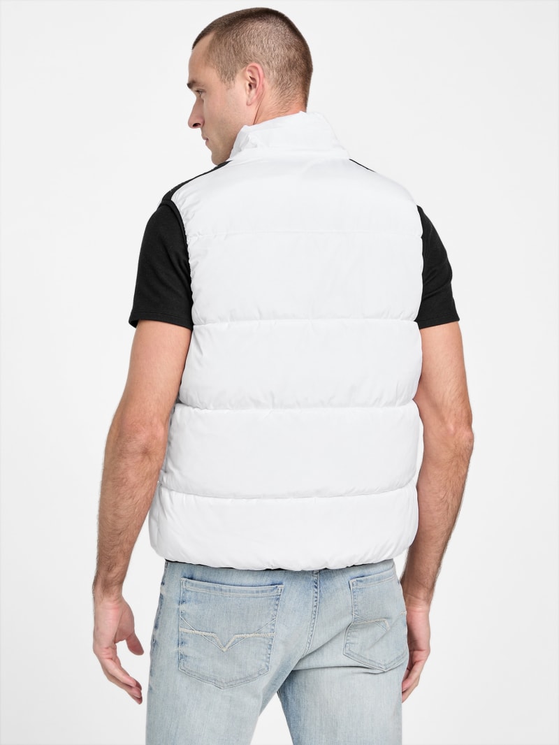 White Puffer Sleeveless Down Vest, Zipped Short Windbreaker