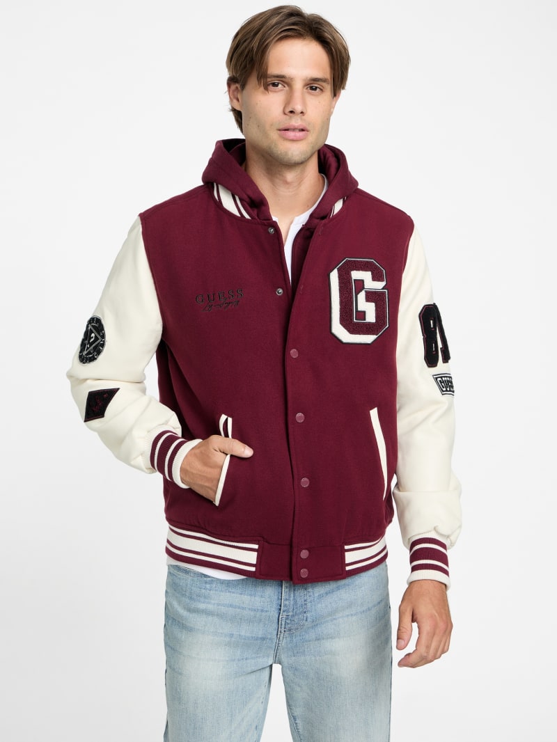 Guess men's hooded varsity jacket new arrivals