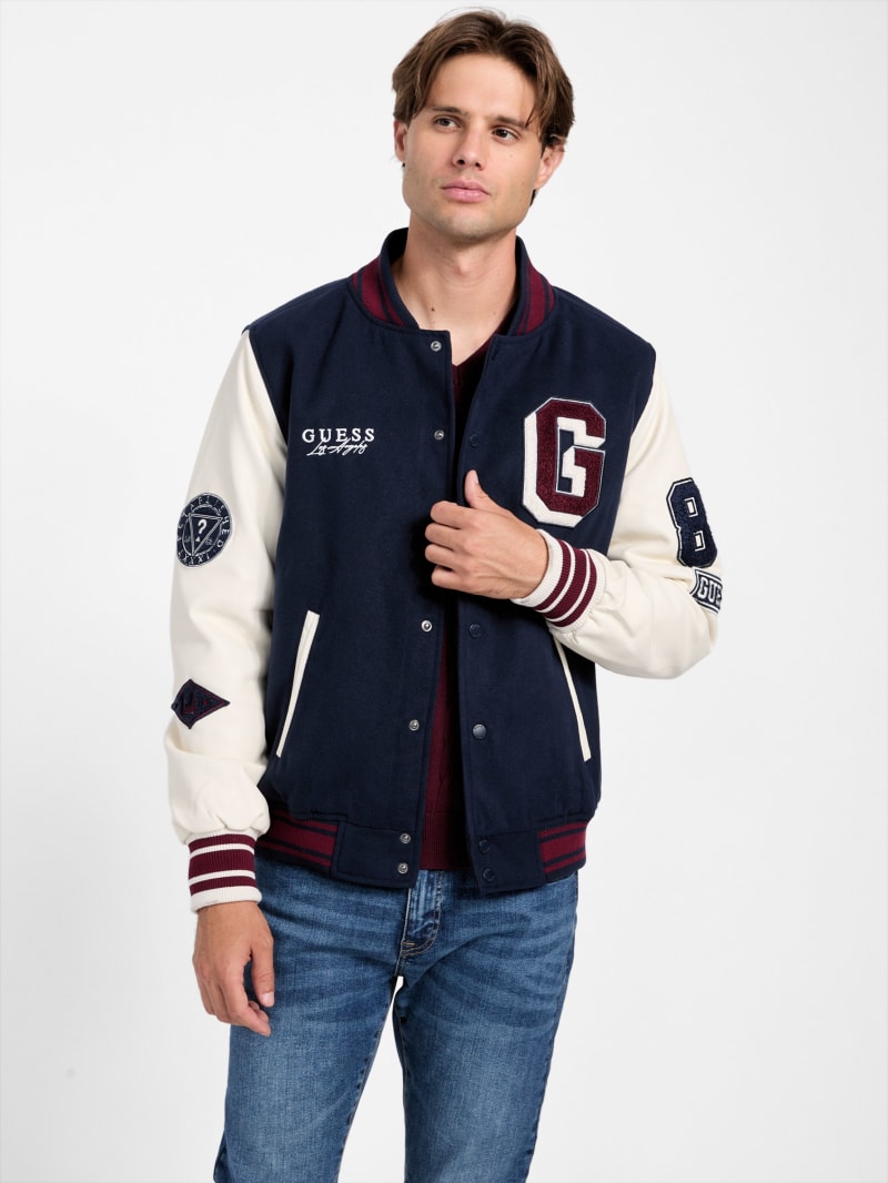 Guess hooded varsity jacket online