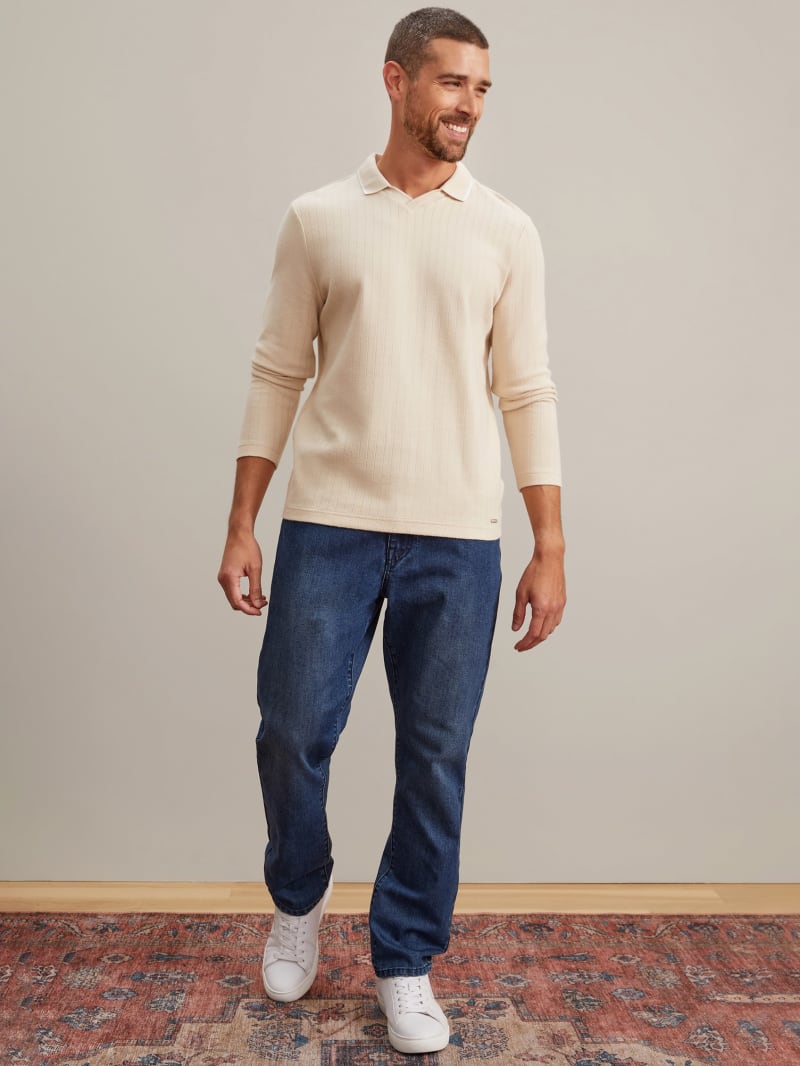 Remington Ribbed Long-Sleeve Polo | GUESS Factory Remington Ribbed Long-Sleeve Polo | GUESS Factory