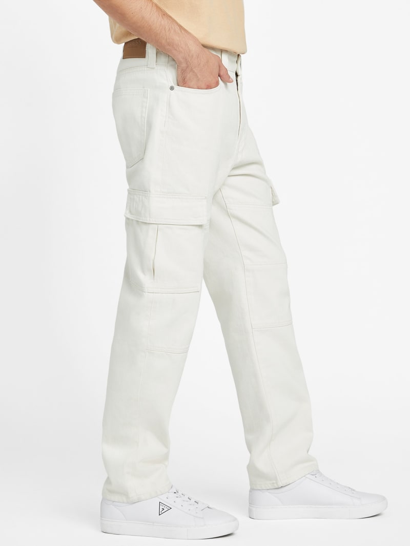 Guess Jeans Men's Luis Cargo Jogger Pants Tapered Pure White