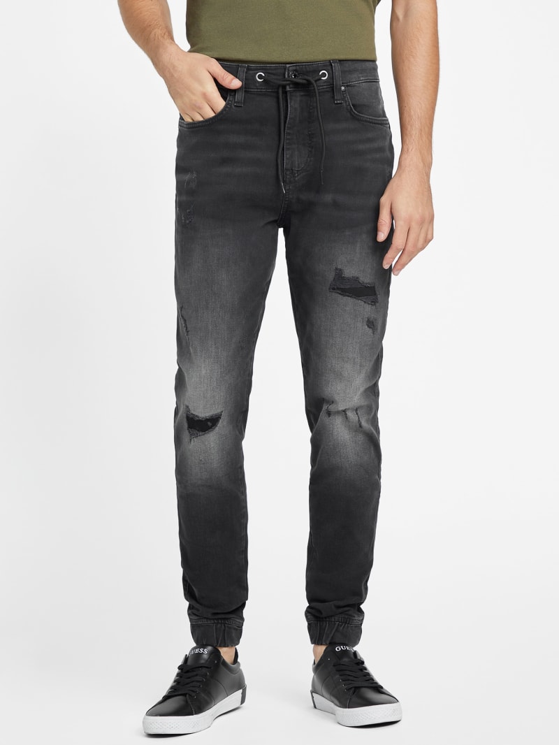 Black ripped joggers mens sale