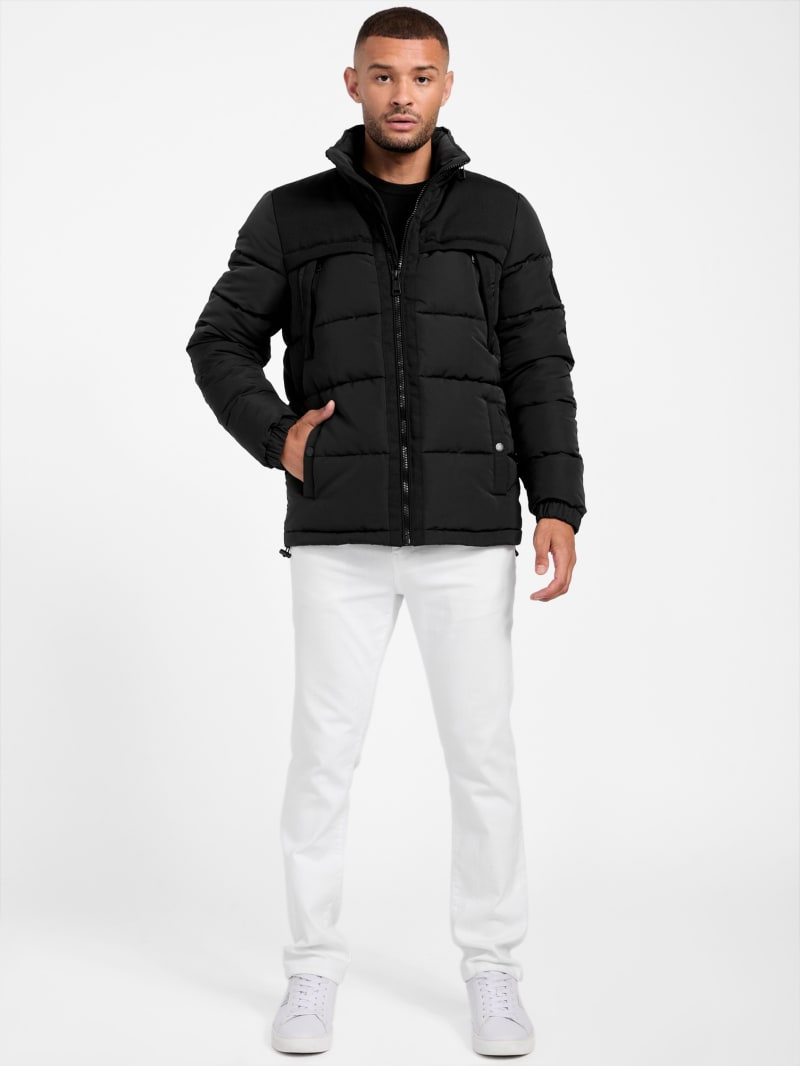 XL Guessダウンジャケットpuffer jacket GUESS Men's Mid-Weight Puffer Jacket with Removable Hood