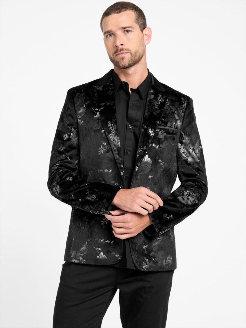 Factory Crown Printed Velvet Blazer Black M