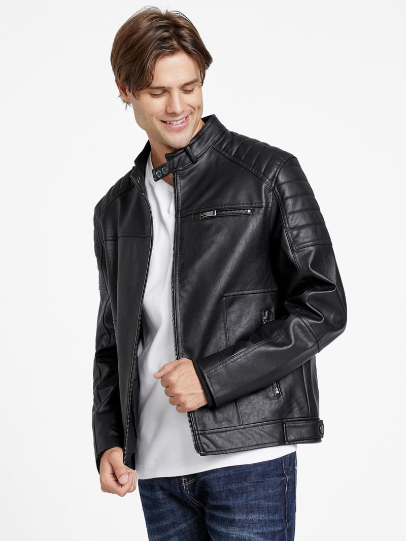 Davino Faux-Leather Hooded Moto Jacket | GUESS Factory Ca