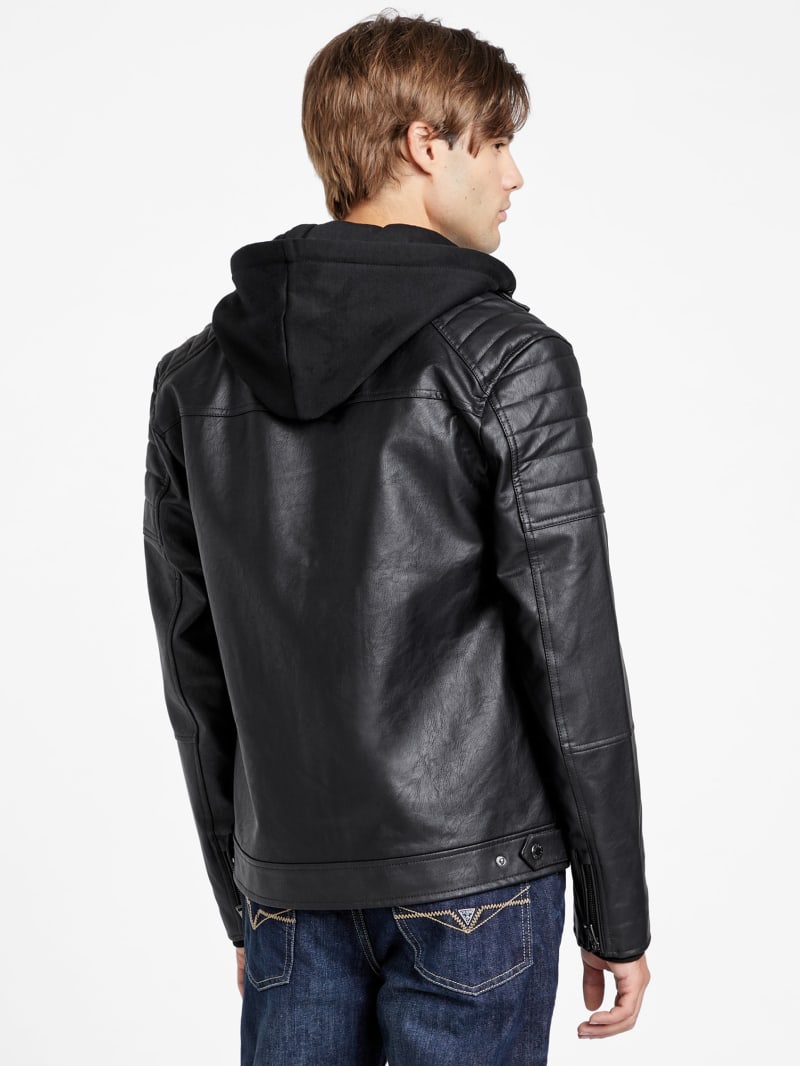 Davino Faux-Leather Hooded Moto Jacket | GUESS Factory Ca