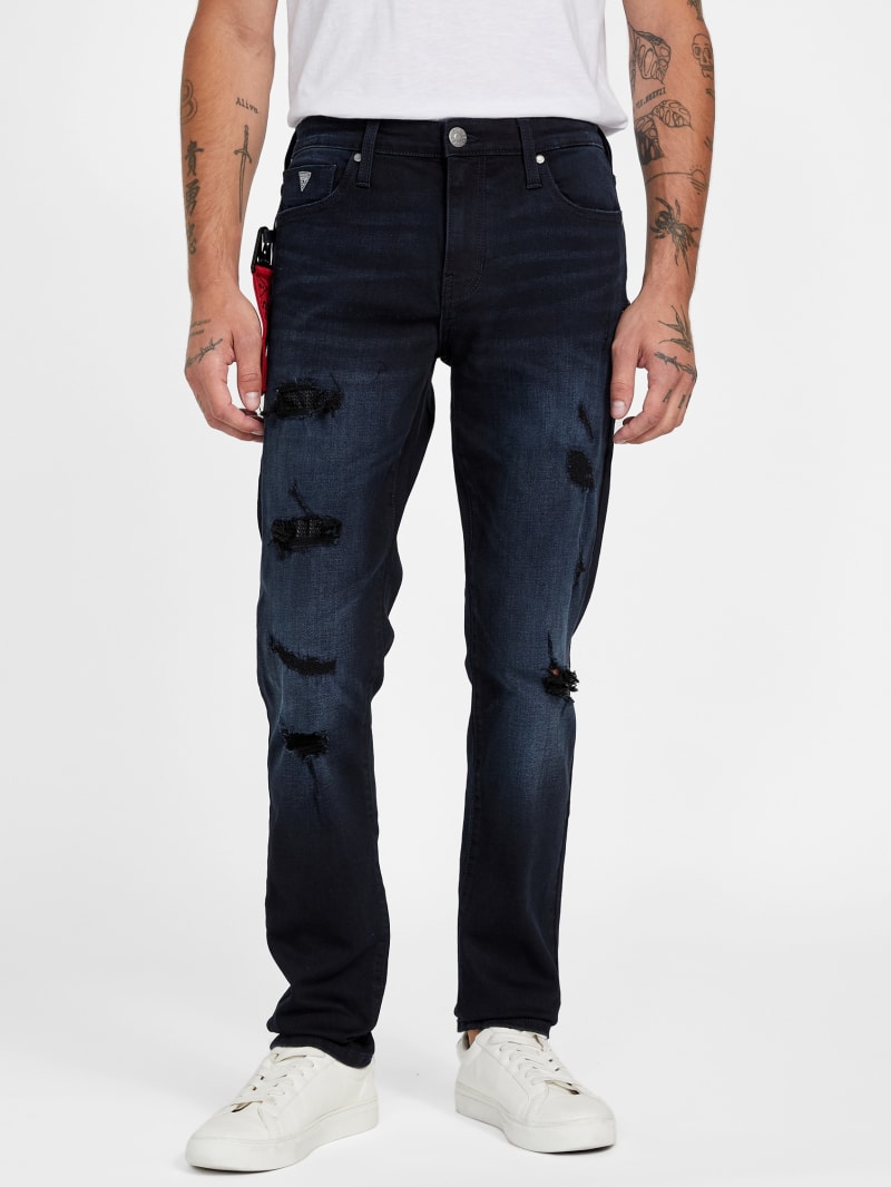 Jean Droit Guess Homme - Taille 28/32 - Bleu Foncé Stretch Avec Destructions - Neuf Avec étiquettes