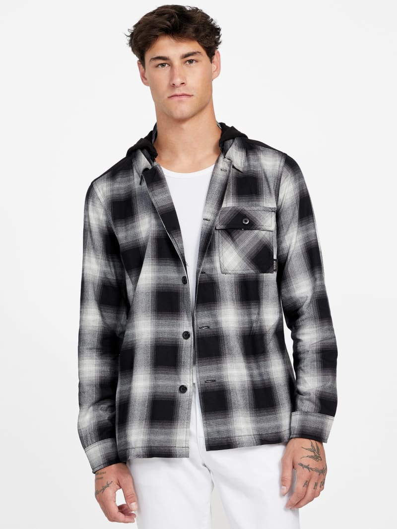 Hank Plaid Hooded Shirt | GUESS Factory