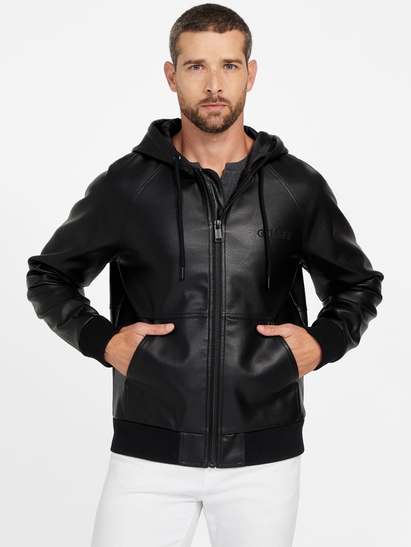 Kevin Faux-Leather Hoodie | GUESS Factory
