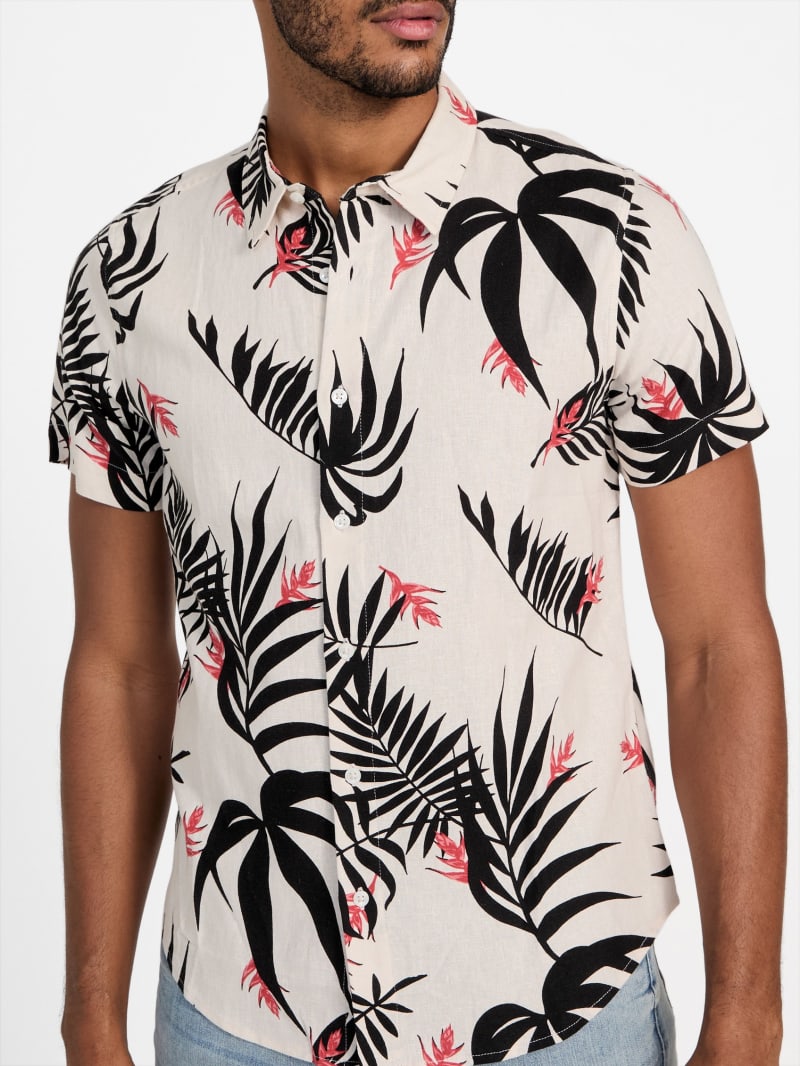 Eco Messie Linen Palm Short-Sleeve Shirt | GUESS Factory