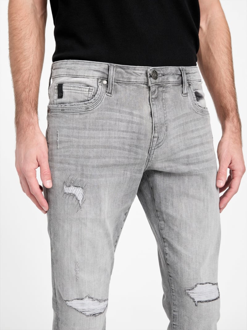 【SCENERITY】Gray Destroyed Jeans RAW X Mens RawX Rip Repair Stretch Jeans, Lt Grey, 32X32