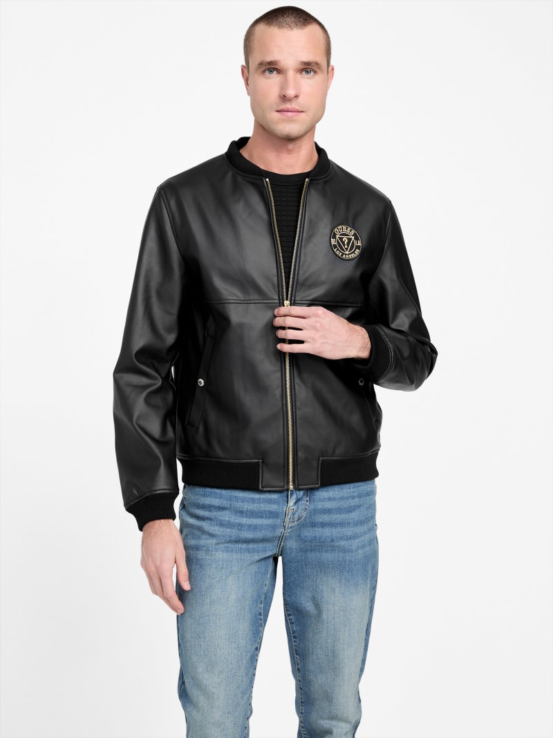 GUESS カバーオール ジャケット ブラック メンズL Broe Patch Faux-Leather Jacket | GUESS Factory