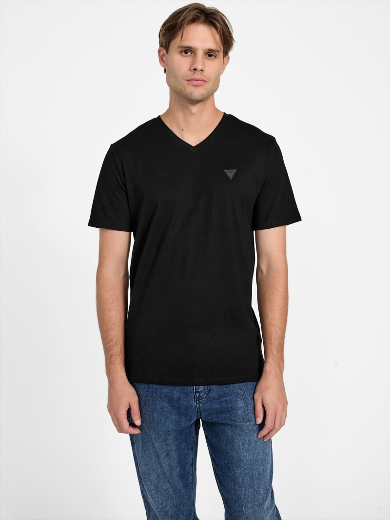 WOOALONG◆WOOALONG Active embo V-neck T-shirt 우알롱(WOOALONG) Active embo V-neck T-shirt - BLACK - 사이즈