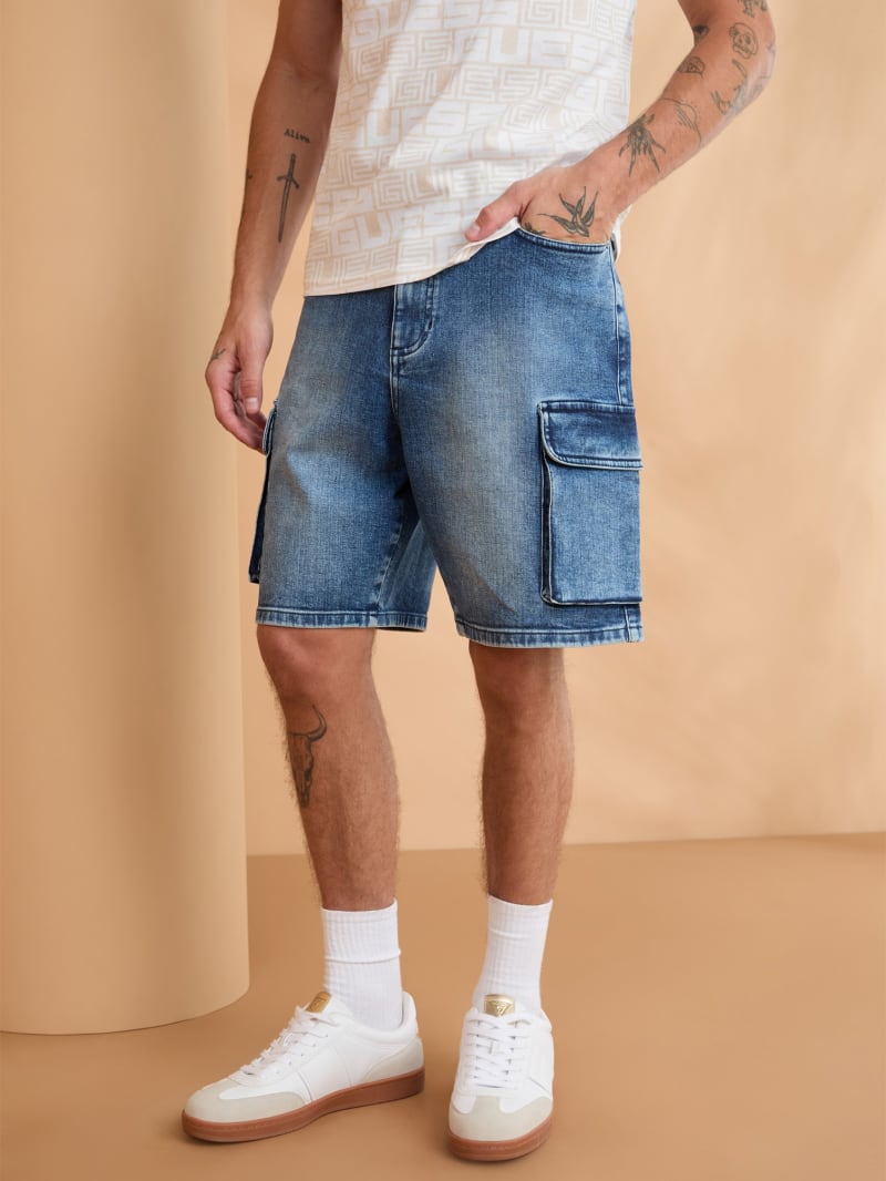 【HI FI FNK】R Brushed Cargo Denim Shorts Wrangler® Men's Five Star Premium Denim Cargo Shorts