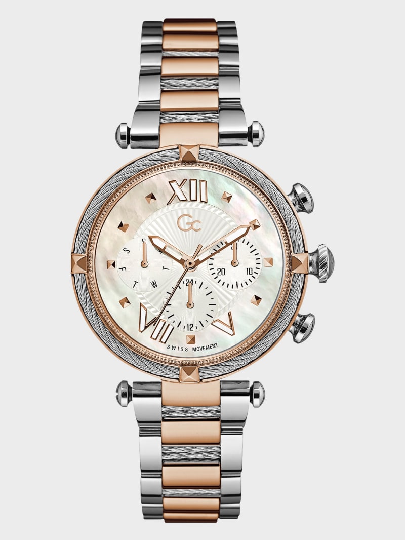 Gc Silver and Rose Gold-Tone Multi-Time Zone Watch