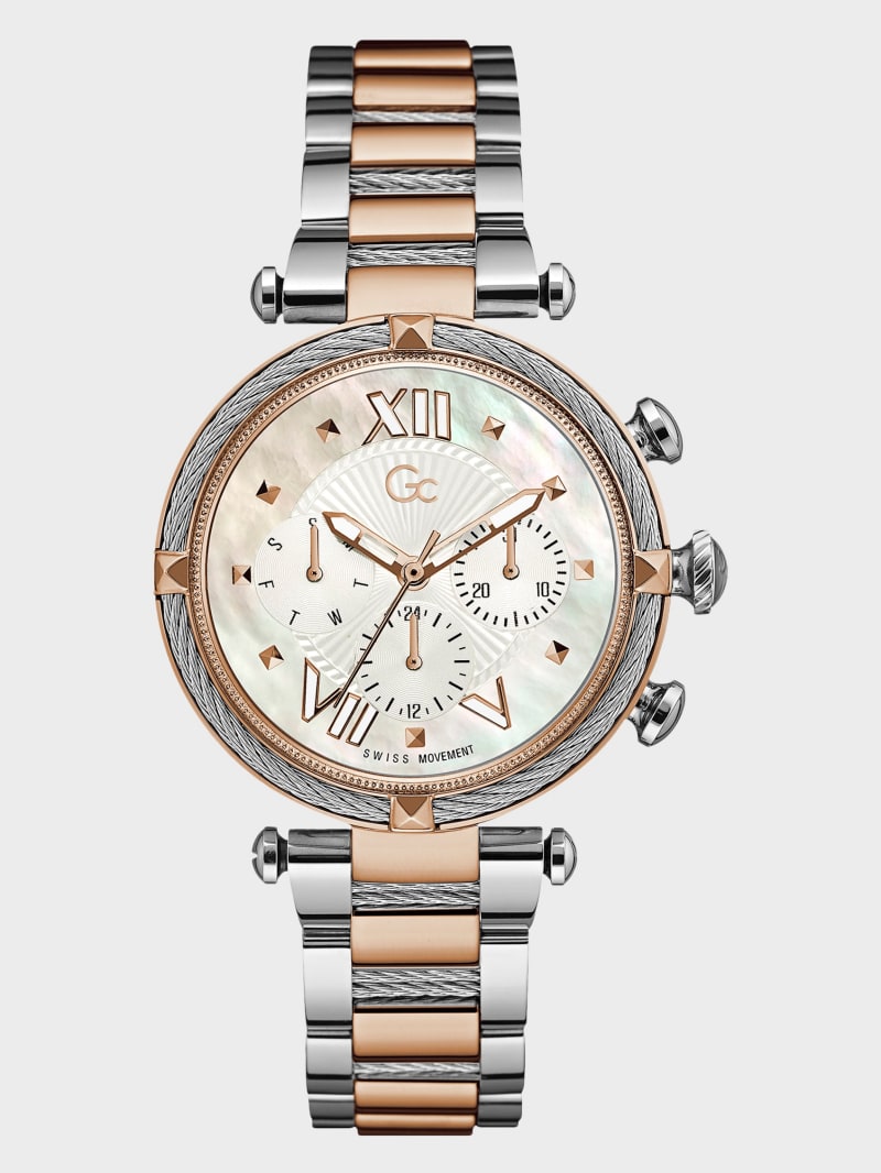 Gc Silver and Rose Gold Tone Multi Time Zone Watch