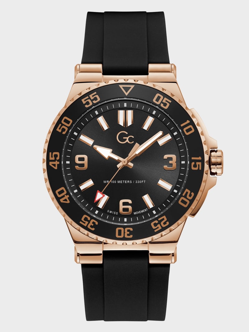 Gc Black and Rose GoldTone Watch GUESS