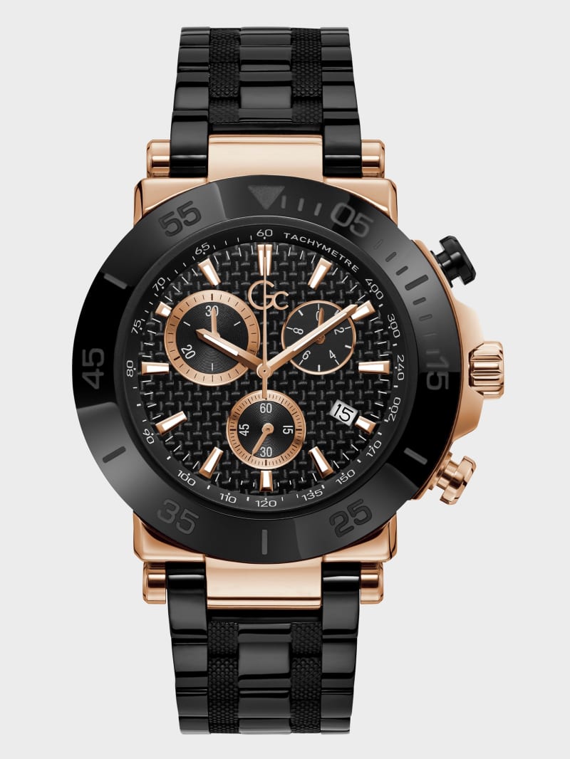 Gc Black and Rose Gold Tone Chronograph Watch GUESS