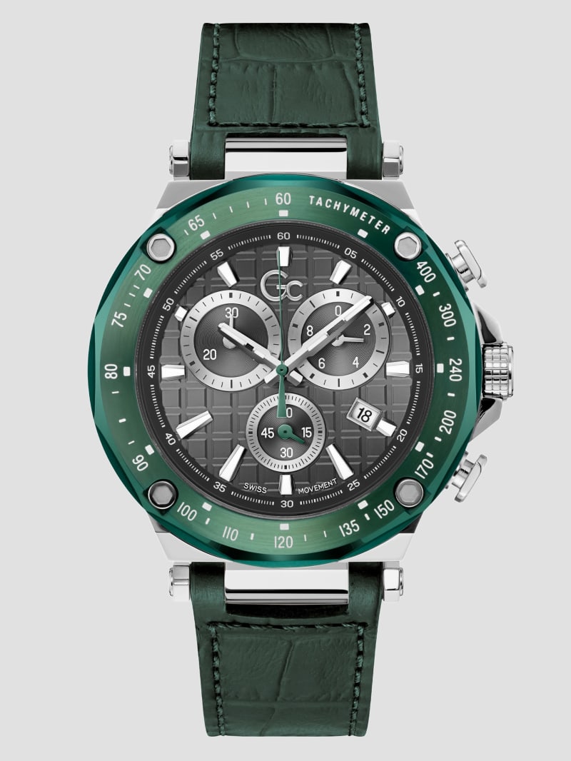 Green Leather Chronograph Watch | GUESS Canada
