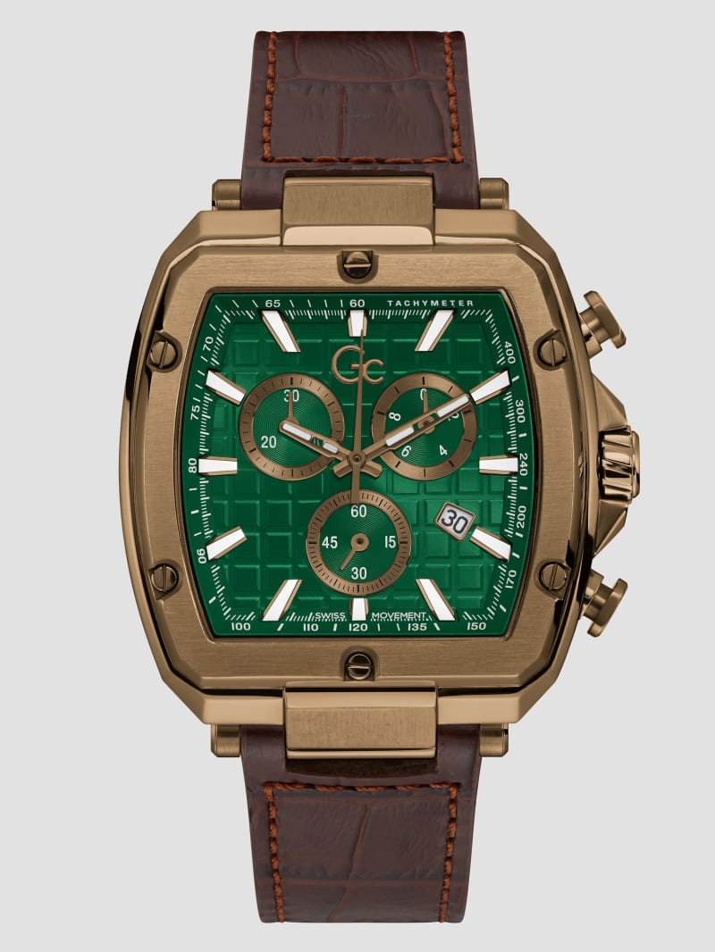 Gc Green and Brown Leather Chronograph Watch GUESS