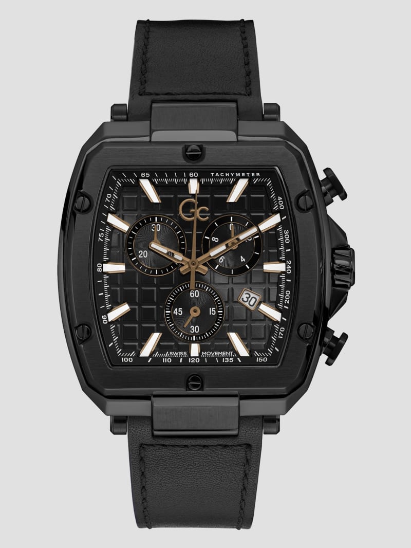 Gc Black Leather Chronograph Watch